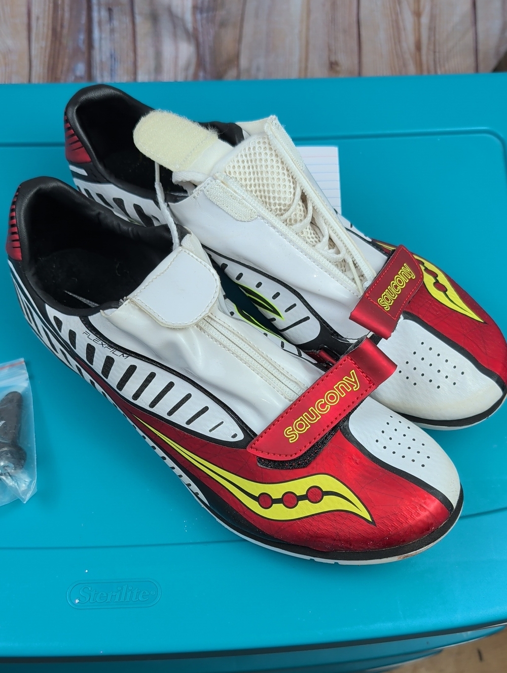 Saucony Soarin J Red, White, and Yellow Running Spikes Size 12 Men's
